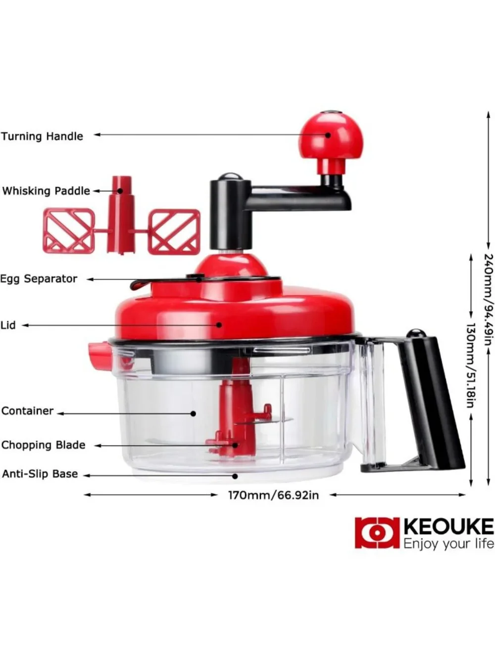 Manual Food Chopper with Egg Separator - Easy Clean Vegetable Mixer for Salsa